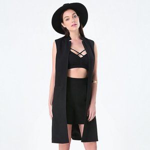 Bebe NWT Women's Long Vest, Black Size 6. Mandarin Collar.